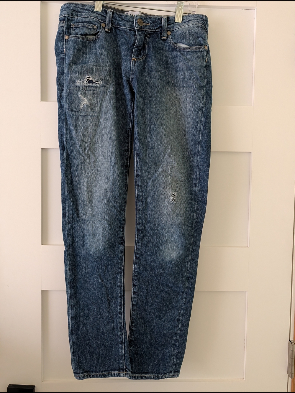 PAIGE Skyline Ankle Peg Jeans – Size 26 – Distressed Medium Wash